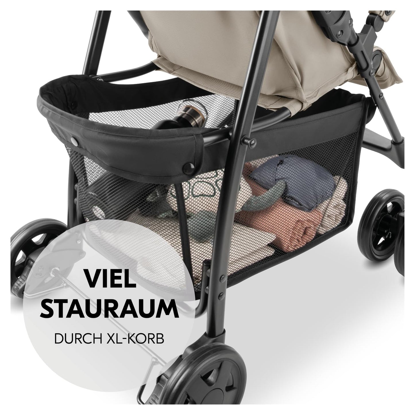 hauck Buggy Sport, Beige - Federleichter Reisebuggy 5,9 kg - mit Liegefunktion für Kinder ab Geburt bis 15 kg - Klein Zusammenklappbar, Großer Einkaufskorb bis 3 kg