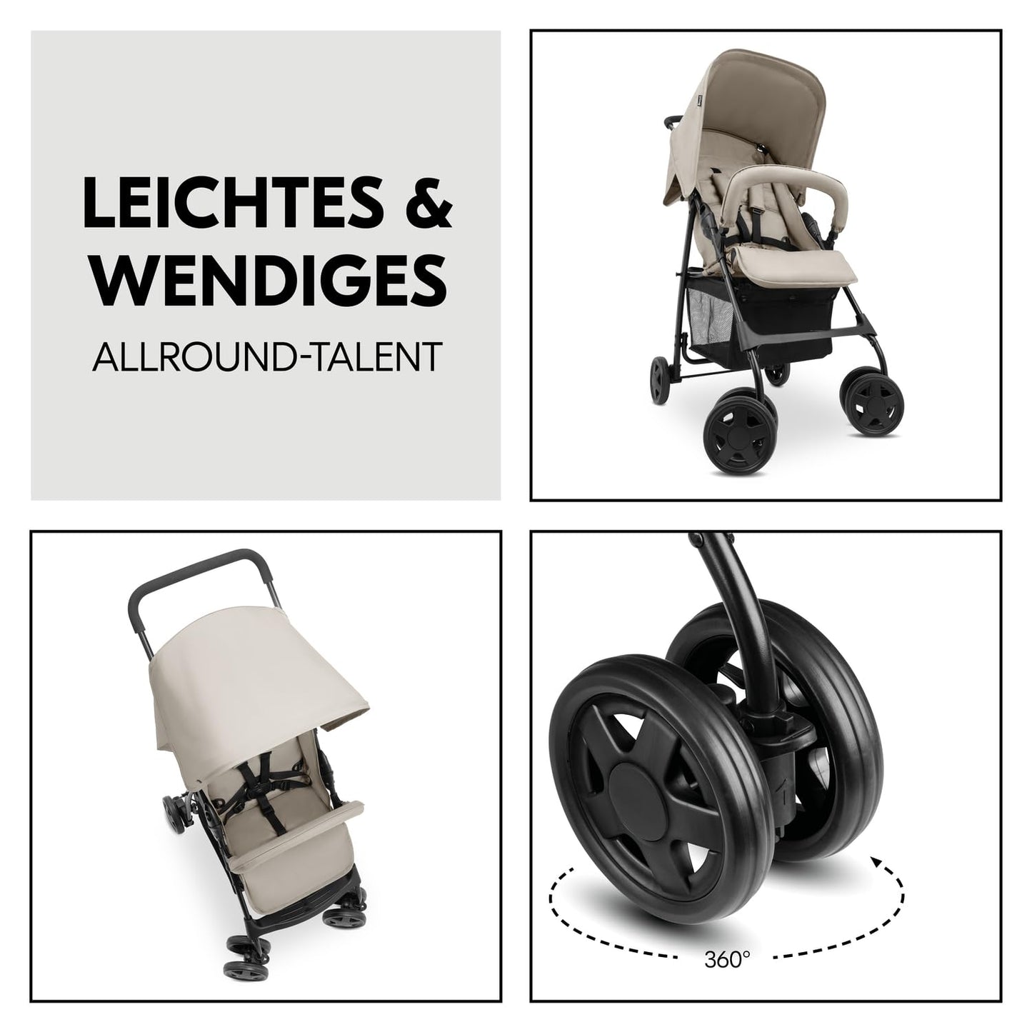 hauck Buggy Sport, Beige - Federleichter Reisebuggy 5,9 kg - mit Liegefunktion für Kinder ab Geburt bis 15 kg - Klein Zusammenklappbar, Großer Einkaufskorb bis 3 kg