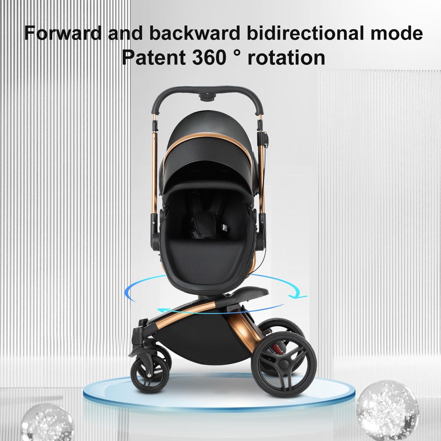 Veitoalioy PU-Leder Kinderwagen 3 in 1, 360° Drehbarem Sitz Faltbarer Kinderwagen Set, Aluminium Hohe Landschaft Babywagen, Bequemer Multifunktionaler Kombikinderwagen 3 in 1 Komplettset (906 White)