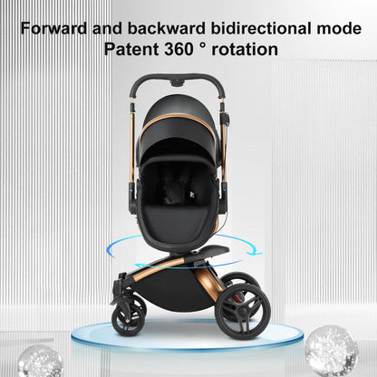 Veitoalioy PU-Leder Kinderwagen 3 in 1, 360° Drehbarem Sitz Faltbarer Kinderwagen Set, Aluminium Hohe Landschaft Babywagen, Bequemer Multifunktionaler Kombikinderwagen 3 in 1 Komplettset (906 White)