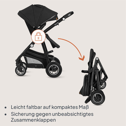 LIONELO BIANKA Kinderwagen 3 in 1 bis 22 kg Babywanne Autositz, Zusammenlegbar, Reise-System, Einstellung der Rückenlehne, Räder 360 Stoßdämpfer, Verdeck XXL