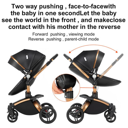 Veitoalioy PU-Leder Kinderwagen 3 in 1, 360° Drehbarem Sitz Faltbarer Kinderwagen Set, Aluminium Hohe Landschaft Babywagen, Bequemer Multifunktionaler Kombikinderwagen 3 in 1 Komplettset (906 White)