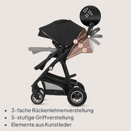 LIONELO BIANKA Kinderwagen 3 in 1 bis 22 kg Babywanne Autositz, Zusammenlegbar, Reise-System, Einstellung der Rückenlehne, Räder 360 Stoßdämpfer, Verdeck XXL