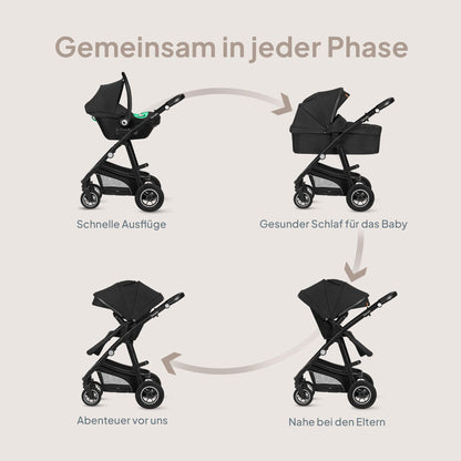 LIONELO BIANKA Kinderwagen 3 in 1 bis 22 kg Babywanne Autositz, Zusammenlegbar, Reise-System, Einstellung der Rückenlehne, Räder 360 Stoßdämpfer, Verdeck XXL