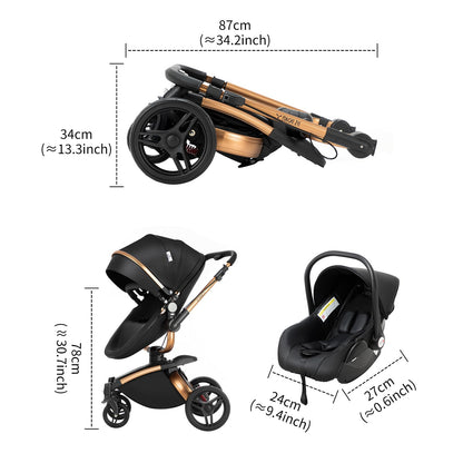 Veitoalioy PU-Leder Kinderwagen 3 in 1, 360° Drehbarem Sitz Faltbarer Kinderwagen Set, Aluminium Hohe Landschaft Babywagen, Bequemer Multifunktionaler Kombikinderwagen 3 in 1 Komplettset (906 White)