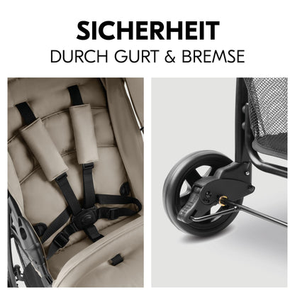 hauck Buggy Sport, Beige - Federleichter Reisebuggy 5,9 kg - mit Liegefunktion für Kinder ab Geburt bis 15 kg - Klein Zusammenklappbar, Großer Einkaufskorb bis 3 kg