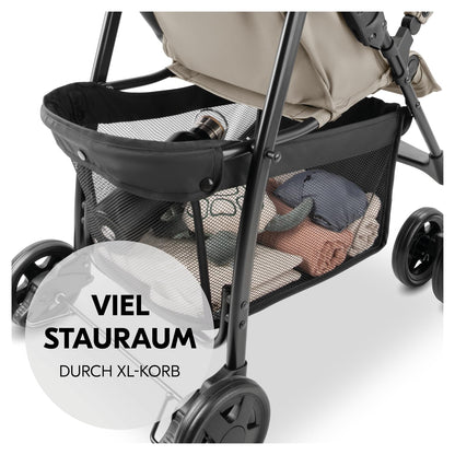 hauck Buggy Sport, Beige - Federleichter Reisebuggy 5,9 kg - mit Liegefunktion für Kinder ab Geburt bis 15 kg - Klein Zusammenklappbar, Großer Einkaufskorb bis 3 kg