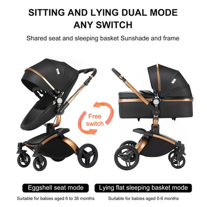 Veitoalioy PU-Leder Kinderwagen 3 in 1, 360° Drehbarem Sitz Faltbarer Kinderwagen Set, Aluminium Hohe Landschaft Babywagen, Bequemer Multifunktionaler Kombikinderwagen 3 in 1 Komplettset (906 White)