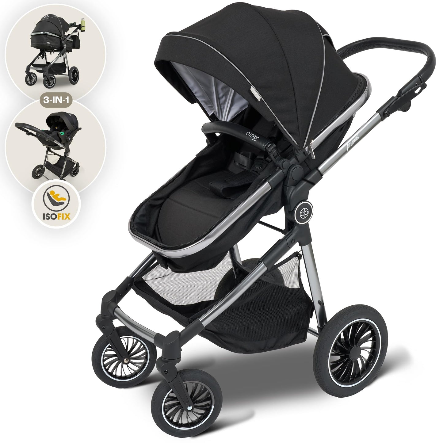 Kinderwagen 3 in 1 [Babywagen & Autositz] mit Babyschale Fahrgestell Kombi als Set | Stroller Baby | Isofix Station & 5-Punkt Sicherheitsgurt Kinderwagen Buggy Reisebuggy Buggys | Babywagen