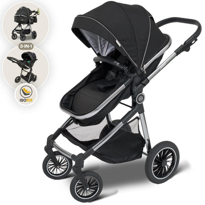 Kinderwagen 3 in 1 [Babywagen & Autositz] mit Babyschale Fahrgestell Kombi als Set | Stroller Baby | Isofix Station & 5-Punkt Sicherheitsgurt Kinderwagen Buggy Reisebuggy Buggys | Babywagen