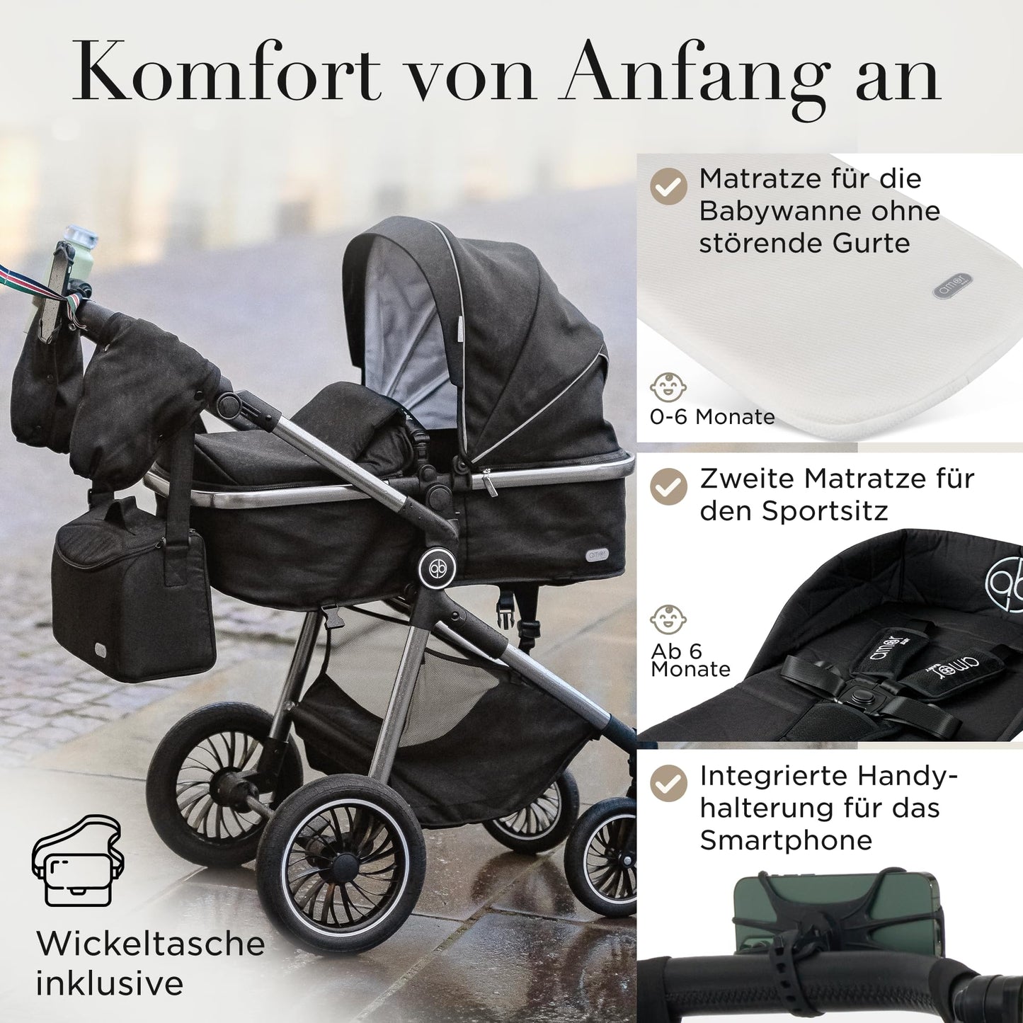 Kinderwagen 3 in 1 [Babywagen & Autositz] mit Babyschale Fahrgestell Kombi als Set | Stroller Baby | Isofix Station & 5-Punkt Sicherheitsgurt Kinderwagen Buggy Reisebuggy Buggys | Babywagen