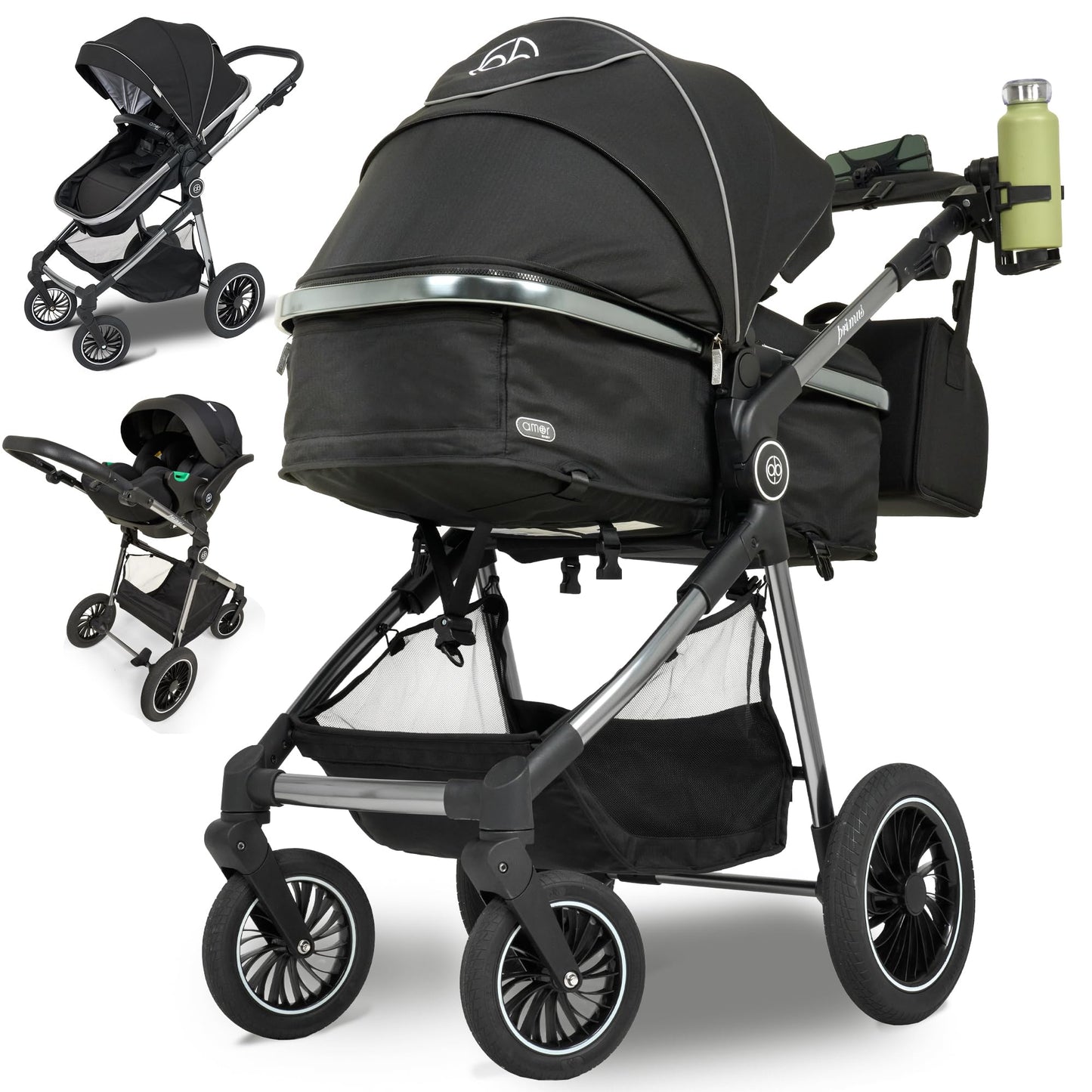Kinderwagen 3 in 1 [Babywagen & Autositz] mit Babyschale Fahrgestell Kombi als Set | Stroller Baby | Isofix Station & 5-Punkt Sicherheitsgurt Kinderwagen Buggy Reisebuggy Buggys | Babywagen