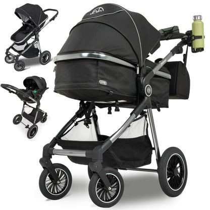 Kinderwagen 3 in 1 [Babywagen & Autositz] mit Babyschale Fahrgestell Kombi als Set | Stroller Baby | Isofix Station & 5-Punkt Sicherheitsgurt Kinderwagen Buggy Reisebuggy Buggys | Babywagen