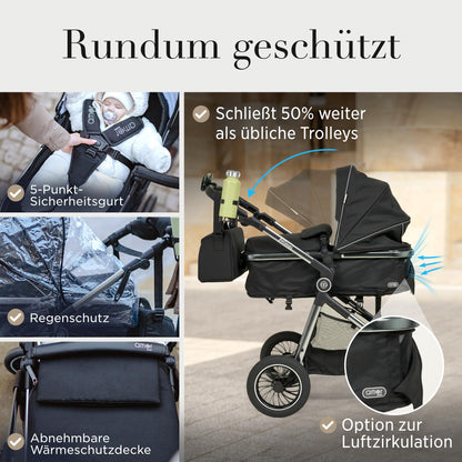 Kinderwagen 3 in 1 [Babywagen & Autositz] mit Babyschale Fahrgestell Kombi als Set | Stroller Baby | Isofix Station & 5-Punkt Sicherheitsgurt Kinderwagen Buggy Reisebuggy Buggys | Babywagen