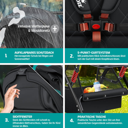 KIDIZ® Kinderwagen Kinderbuggy klappbar Liegebuggy Sportwagen Faltbar 360° Räder 5-Punkt Gurt Inkl. Fußsack, Getränkehalter, Regenabdeckung & Moskitonetz verstellbare Rückenlehne & Sonnenverdeck